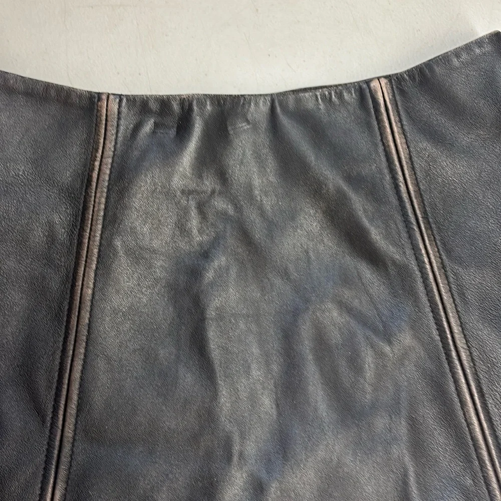 RTR Veda Sz 4 Brown genuine Leather A-Line Mini Skirt Distressed vintage vibe